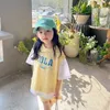 衣類セットガールサマーカジュアルTシャツスーツ韓国スタイルの赤ちゃんの若者10代の女の子半袖コントラストカラー2pcs服230608