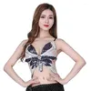 Stage Wear Sequin Butterfly Top Belly Dance Bead Glitter Bra Festival Rave Costume