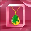 Pendant Necklaces Bling Imitation Jade Flower Necklace 24K Real Gold Plated Jewelry Women Christmas Gift Drop Delivery Pendants Dh1Ti