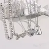 Cadenas Hip Hop multicapa Ángel letra bloqueo colgante collar para mujer Color plata corazón cristal tenis cadena joyería de moda