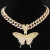 Correntes Hip Hop Big Butterfly Crystal Pingente Colar 13mm Iced Out Chain Link para homens Presente de jóias de moda