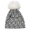 Baretten Vrouwen Hip Hop Mode Luipaard Print Warme Caps Dot Lente Baggy Mutsen Skullies Hoeden Met 15 cm Natuurlijke wasbeer Bont Pompom