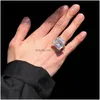 With Side Stones Hip Hop Casting Rings T Big Crystal Zircon Men Women Finger Gift Drop Delivery Jewelry Ring Dho4Z