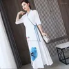 Etnik Giyim Geleneksel Çin Elbise Kadınlar Retro Qipao Uzun Cheongsam Zarif Vintage Çiçek Baskı Modern