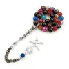 Strand Tasbih Colored Ágatas Pedra Muçulmana Pulseira Presente Islã Misbaha Rosário Bandeira Saudita Distintivo Pingente 33 66 99oração Conta Moda