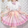 التنانير jk اليابانية متدرجة أصيلة حلوة لطيفة مطوية للنساء 2023 الفتيات Mini Pink Plaid Kawaii A-Line تنورة قصيرة