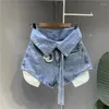 Jeans da donna blu scuro ultra corto 2023 primavera/estate tasca dolce pantaloni a gamba larga per le donne pantaloncini Jean denim femminile