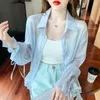 Kvinnors blusar Super Fairy Sunscreen Clothes Women's Summer UV-Proof Breattable Chiffon Cardigan Coat 2023 Thin Shirt Bow Long Sleeve