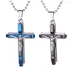 Pendant Necklaces Multi Layer Jesus Men's Cross Necklace Stainless Steel Jewelry Black Blue With Round Bead Chain