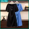 Plus Size Kleider 2023 Sommerkleid für Frauen Große lose Kurzarmfalte Blau Schwarz Midi 3XL 4XL 5XL 6XL 7XL