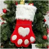 Adornos navideños Decoración Perro Pata Calcetín Bolsa de regalo Rojo Gris Calcetín No tejido Árbol de caramelo Adorno Navidad Vt0754 Entrega de la gota Hom Dhj2P