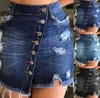 Kvinnors kjolar Summer Button Hole Shorts Denim Sexig solid minikjol Kvinnor Faldas Mujer Moda elegantes mode