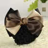 Other Women Double Bow Barrtte Hair Bun Clips Accessories Cover Snood Net Satin Ribbon Barrette Flight Attendant Headwear R230608