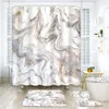 Shower Curtains 4Pcs Marble Style Shower Curtain Set with Non-Slip Rugs Toilet Lid Cover and Bath Mats Bathroom Shower Curtain Rugs Accessories 230607