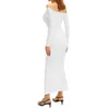 Casual Jurken Elegante Off-Shoulder Lange Fishtail Jurk Vrouwen Party Gown Vestidos Mouw Slash Hals Ruches Verpakt Bodycon 2023