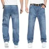 Mens Jeans Large Size 3044 Fashion Loose Big Pockets HipHop Skateboard Casual Men Denim Blue Black Design Brand 230607