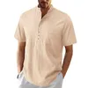 Mens skjorta Nya mäns avslappnade blus bomullslinnor skjorta herrens Henley -skjortor Casual Button Down Short/Long Sleeve Beach Shirt Summer Hippie Hawaiian T Shirts