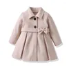 Jacken Baby Mädchen Wollmäntel Große Kinder Dicke Warme Schleife Mädchen Trenchcoat Herbst Winter Kinder Mode Outwear Kleidung 2-10Y