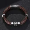 Charm Bracelets Design Vintage Men Jewelry Brown Double Braided Leather Bracelet S.Steel Punk Bangle Man Accessories Gift SP0377