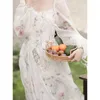 Sıradan elbiseler Fransız zarif çiçek midi yazlık şifon elbise kadın akşam partisi yaz plaj peri fener kollu sundress tek parça