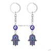 Nyckelringar BK Turkish Evil Eye Keychains Lucky Blue Zircon Charmkedja Vintage Keyring för män Kvinnor Bilhänge Drop Delivery Dhgarden Dheyx