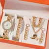 Wristwatches Woman Bracelets Watch Set Luxury Crystal Jewelry Sets For Girlfriend Gifts Women Quartz Watches Necklaces Long Earrings Box