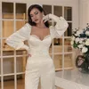 Party Dresses Gorgeous White Jumpsuit Evening Lace Appliques Long Sleeves Prom Gowns Custom Made Square Collar