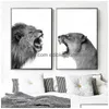 Peintures 2 Pièces Toile Peinture Lion Et Lionne Affiche Animal Wall Art Imprimer Image Noir Blanc Woodlands Pour Salon Maison Dhclv