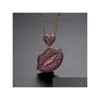 Pendant Necklaces Hip Hop Fl Red Zircon Shining Lips Necklace Gold Plated Bling Mens Rap Jewelry Drop Delivery Pendants Dhp5S