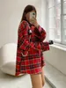 Koszule kobiet jasne Gingham Ownersed for Women Street Style Casual Shacket Bluzki i szczyty jednokierunkowe wiosna