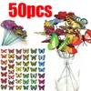 ガーデンデコレーション50pcsset蝶ヤードプランターカラフルな気まぐれな蝶のステーク装飾屋外装飾植木鉢装飾230607