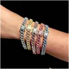 Tennis 9Mm Colorf Cubic Zircon Diamonds Bracelets Cuban Link Chain Bangle Couple Lover Jewelry Gift Drop Delivery Dhcis