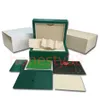 HJD ROLEX Högkvalitativ Green Watch Box Cases Papperspåsar Certifikat Originallådor för trä Män Mens Watches Presentväskor Accessori256p