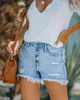 Damesjeans Europa en de grensoverschrijdende grensoverschrijdende gaten van de Verenigde Staten Gaten Taille Breasted Fashion Denim Shorts Vrouwen