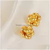 Stud Rose Flower Earrings 18K Real Gold Plated Jewelry Women Girl Christmas Gift Drop Delivery Dhe8W