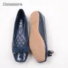 Comemore Leather Women Solid Ballerina Flats Plus Size 35-41 Office Shoes Ladies Black Espadrilles Square Toe Bow-knot Moccasins