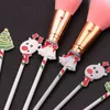 5Pcs Christmas Makeup Brushes Set Kit Beautiful Professional Make Up Brush Tools With Drawstring Santa Claus Print Bag Xmas Gift