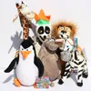 Plush Dolls 6 PCS مجموعة الرسوم المتحركة فيلم Madagascar Toys Cartoon Lion Giraffe Zebra Hippo Lemur Kids Birth Birthday Gifts 230608