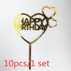 Other Event Party Supplies 10pcsset Love Happy Birthday Cake Toppers Gold Acrylic Kids Birhday Topper for wedding Decorations Baby Shower 230607