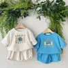 Rompers Summer Children's Baby Boys and Girls Drukar z nadrukiem Trej T-shirt+spodenki Baby Pasp Scossuit 100% bawełniany