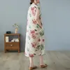 Abiti abiti in stile cinese Abes di Cheongsam 2023 Nuovo arrivo sottile sottile in lino in cotone morbido stampato floreale Donne Summer Casual Summer Abito