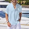 Camisas casuais masculinas Chic Camisa de verão Gola alta fina Solta Cores puras Top masculino Uso diário