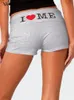 Pantalones cortos de mujer Absobe I Love Me Letter Printed Short American Casual Sports Low Rise Color sólido Ropa interior delgada corbata Y2K Streetwear 230608