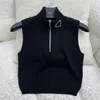 Femmes tricoté gilet pull sans manches Designer triangulaire lettre débardeur filles Sexy nombril culture vêtements avec fermeture éclair SML