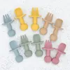 Copos Pratos Utensílios Conjunto 2 pçs Silicone Grau Alimentício Mini Garfo Colher Para Bebê Animal Impressão Conjunto Alimentação Aprenda A Comer Louça Infantil 230607