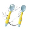 Copos Pratos Utensílios Bebê Crianças Colher Conjunto Garfo Kit Colher De Silicone Dobrável Macio Utensílio de Mesa Talheres para Treino Infantil 230607