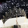 Wedding Hair Jewelry Baroque Retro Black Luksus Bridal Crystal Tiaras Korony księżniczki Królowa Pageant Prom Veil Tiara Wedding Hair Akcesoria 230607