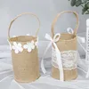 Gift Wrap Vintage Burlap Handbag Lace Bow Candy Handle Bag Flower Basket Baby Shower Wedding Package