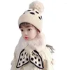 Berets Beanies Winter For Child Dot Print Baby Girl Hat Outdoor Thick Knitted Boys Cap Scarf Toddler Kids Head Cover Set