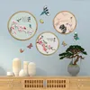 Muurstickers Chinese Stijl Behang Woonkamer Sofa TV Achtergrond Decoratie DIY Ronde Bloemen Vogel Posters